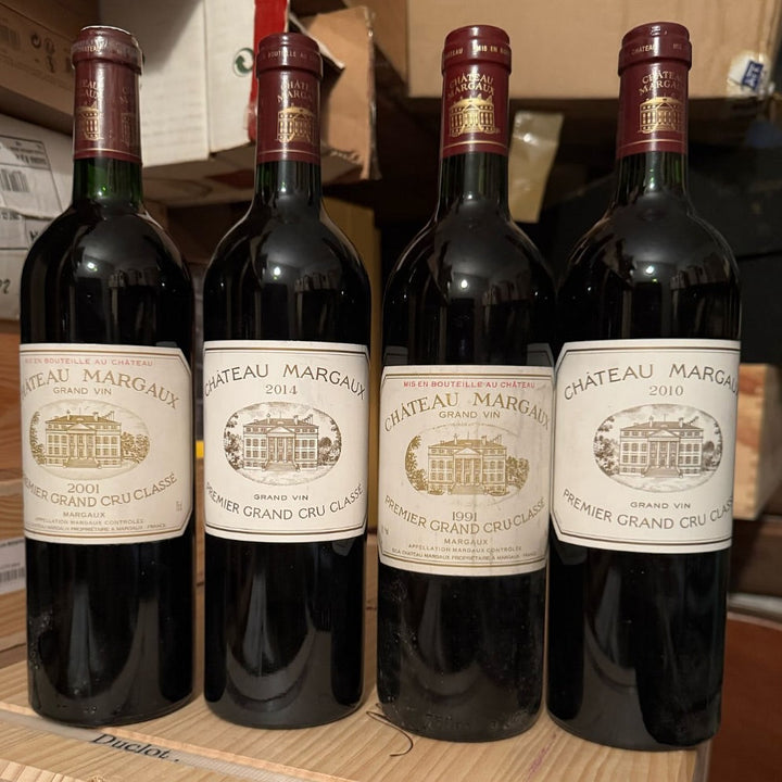 Four Château Margaux Bottles — Fill and Accessories reference image for identification and condition review