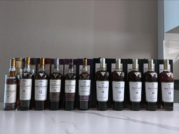 Illustrative Scenario: Macallan Sherry Oak 12, 18, 25 and 30 Year Old Bottlings reference image for identification and condition review