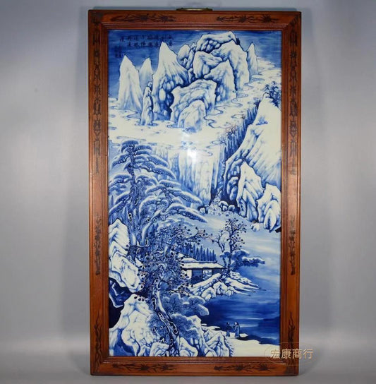 晚清時期青花窯雪景山水瓷板畫